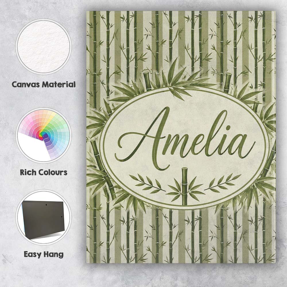 Personalised Name Striped Bamboo Stems with Custom  Bespoke Interior Contemporary Canvas Wall Art Print Decor Picture Ready to Hang