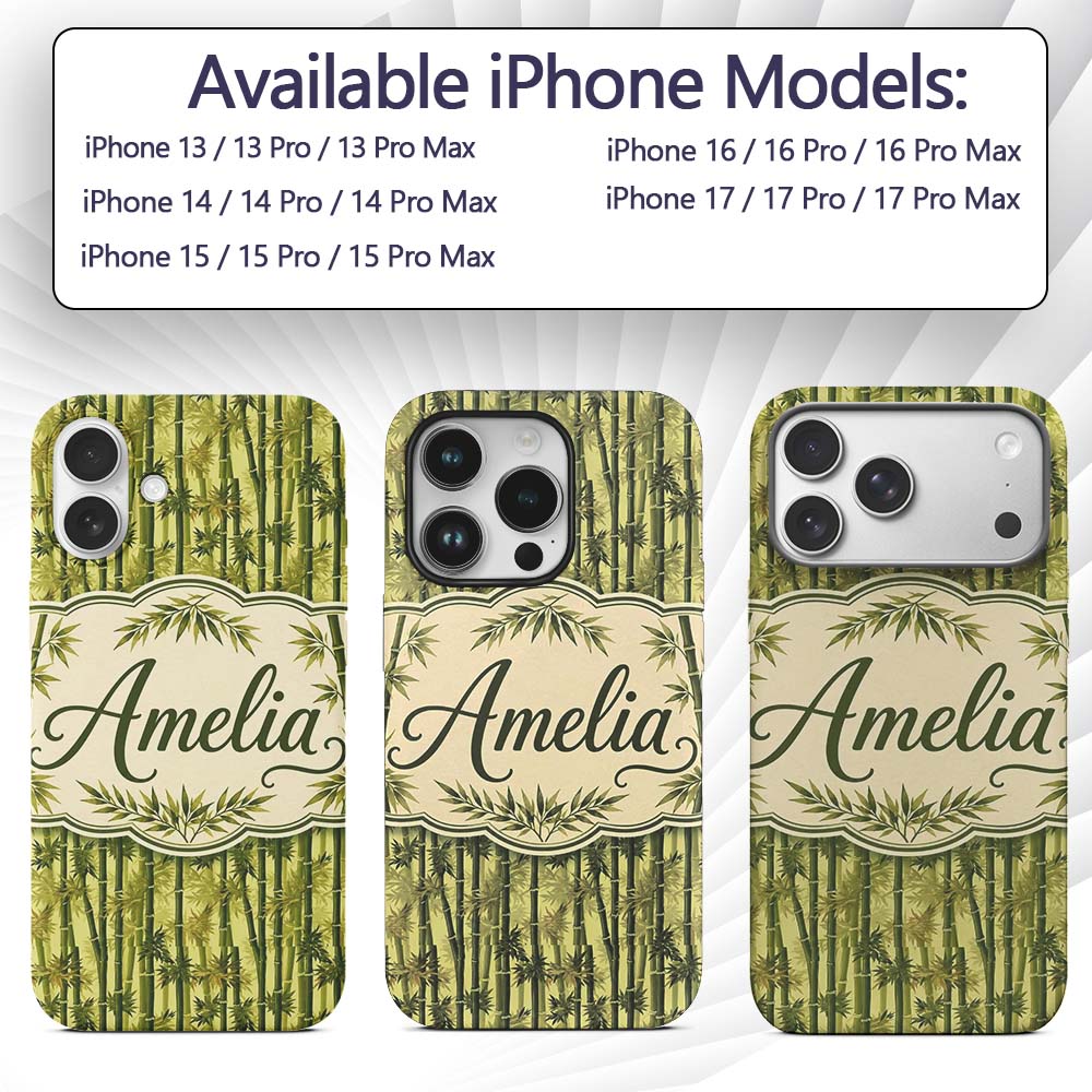 Lush Bamboo Forest with Layered Leaves Natural Custom Name Protective Phone Case Mobile Cover Durable Everyday Smartphone Shock Resistant