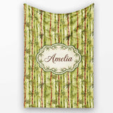 Watercolor Bamboo Forest with Red and Green Stems Natural Seamless  Personalised Custom Name Super Soft Fleece Blanket Bed Sofa Throw