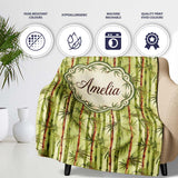 Watercolor Bamboo Forest with Red and Green Stems Natural Seamless  Personalised Custom Name Super Soft Fleece Blanket Bed Sofa Throw