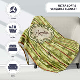 Watercolor Bamboo Forest with Red and Green Stems Natural Seamless  Personalised Custom Name Super Soft Fleece Blanket Bed Sofa Throw