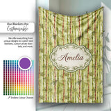 Watercolor Bamboo Forest with Red and Green Stems Natural Seamless  Personalised Custom Name Super Soft Fleece Blanket Bed Sofa Throw