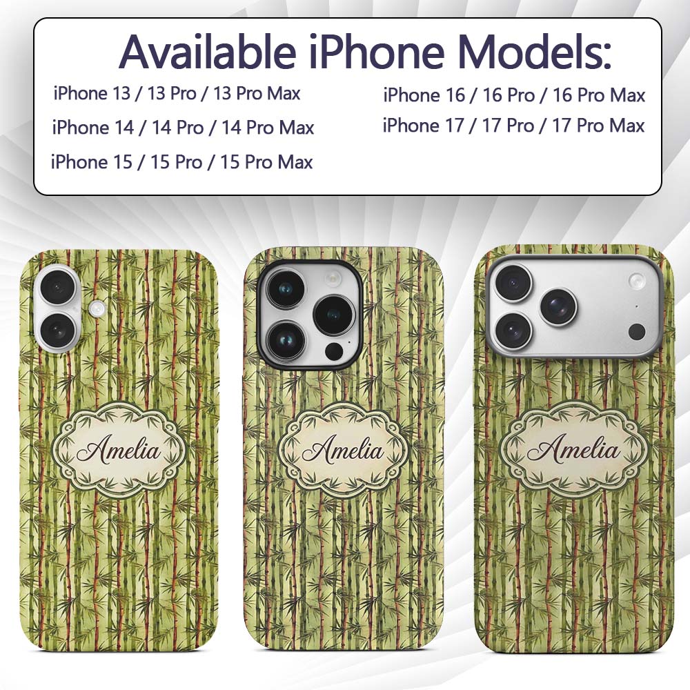 Watercolor Bamboo Forest with Red and Green Stems Custom Name Protective Phone Case Mobile Cover Durable Everyday Smartphone Shock Resistant