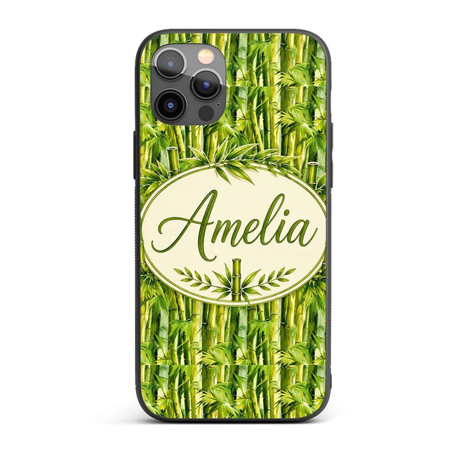 Vibrant Green Bamboo Leaves Dense Jungle Style Custom Name Protective Phone Case Mobile Cover Durable Everyday Smartphone Shock Resistant