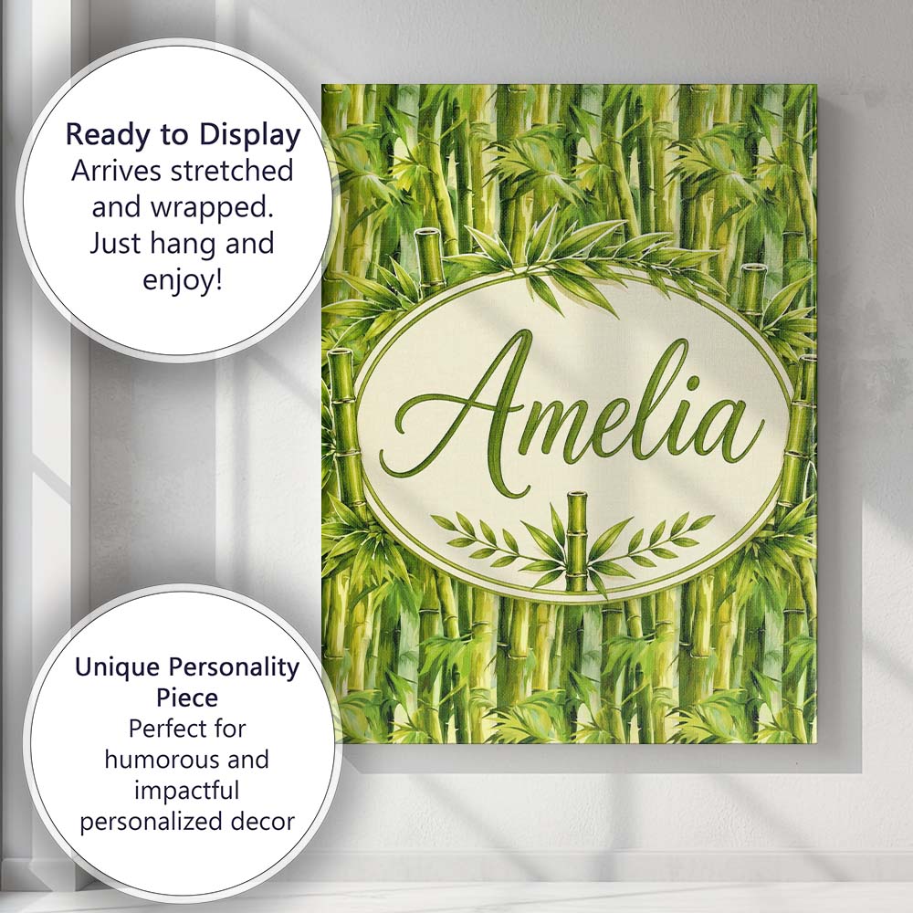 Personalised Name Vibrant Green Bamboo Custom  Modern Room Accent Elegant Feature Canvas Wall Art Print Decor Picture Ready to Hang