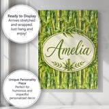 Personalised Name Vibrant Green Bamboo Custom  Modern Room Accent Elegant Feature Canvas Wall Art Print Decor Picture Ready to Hang