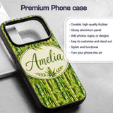 Vibrant Green Bamboo Leaves Dense Jungle Style Custom Name Protective Phone Case Mobile Cover Durable Everyday Smartphone Shock Resistant