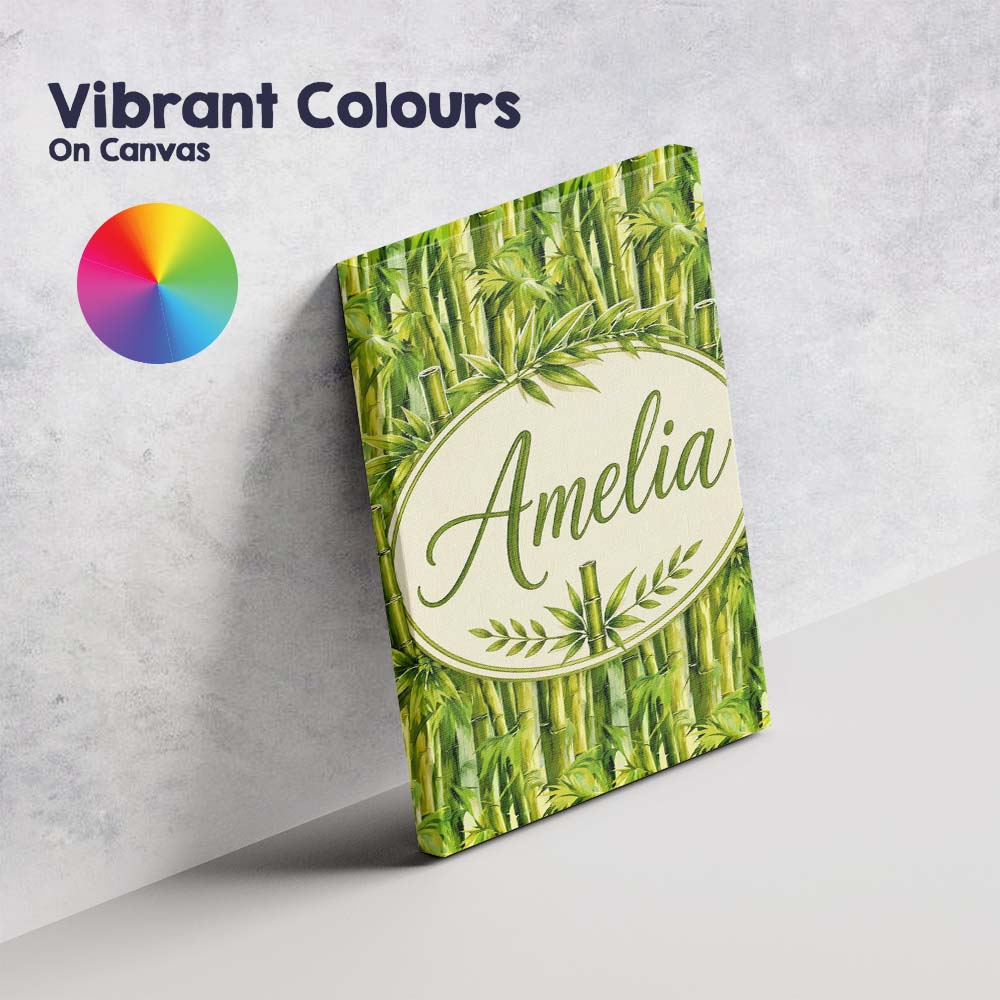Personalised Name Vibrant Green Bamboo Custom  Modern Room Accent Elegant Feature Canvas Wall Art Print Decor Picture Ready to Hang
