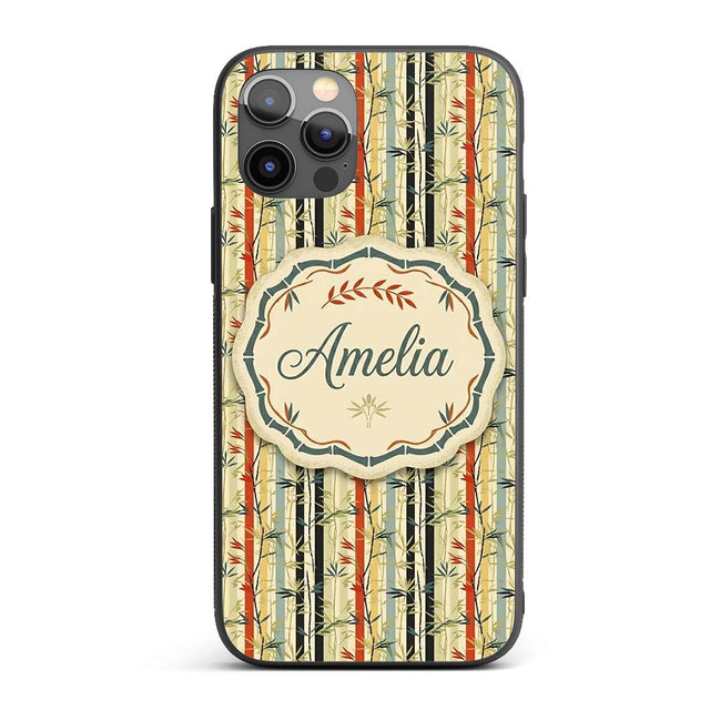 Modern Bamboo Stripes with Red and Blue Accents Custom Name Protective Phone Case Mobile Cover Durable Everyday Smartphone Shock Resistant