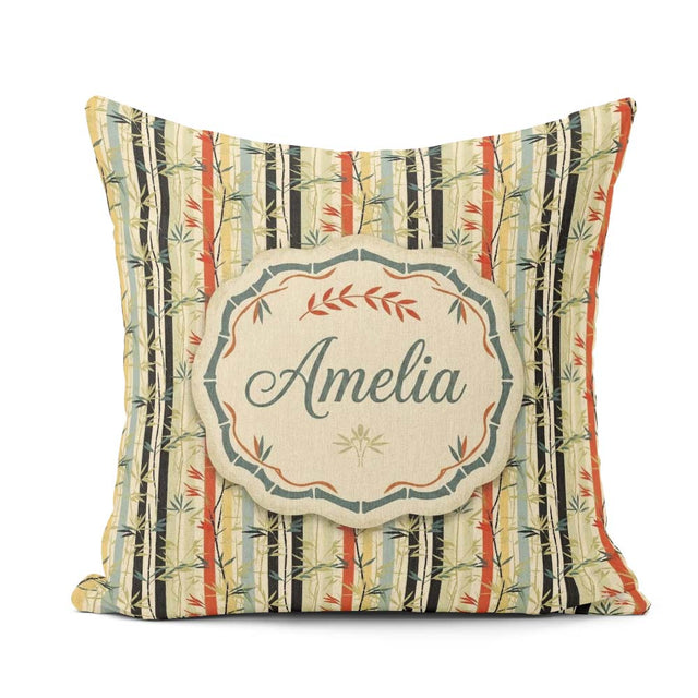 Custom Name Modern Bamboo Stripes with Red Blue Accents Seamless Square Filled Cushion Throw Pillow Sofa Bed Home Decor Zip Washable UK Made