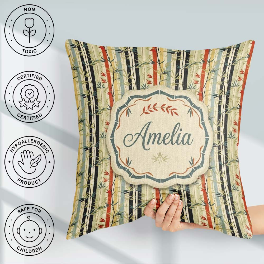Custom Name Modern Bamboo Stripes with Red Blue Accents Seamless Square Filled Cushion Throw Pillow Sofa Bed Home Decor Zip Washable UK Made