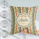 Custom Name Modern Bamboo Stripes with Red Blue Accents Seamless Square Filled Cushion Throw Pillow Sofa Bed Home Decor Zip Washable UK Made
