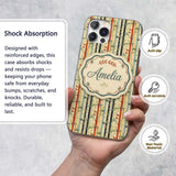 Modern Bamboo Stripes with Red and Blue Accents Custom Name Protective Phone Case Mobile Cover Durable Everyday Smartphone Shock Resistant