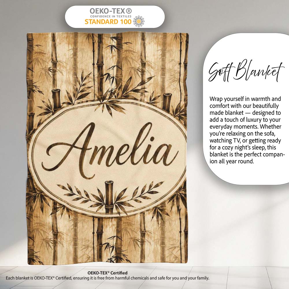 Vintage Sepia Bamboo Forest with Textured Background Seamless Lovely  Personalised Custom Name Super Soft Fleece Blanket Bed Sofa Throw