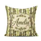 Custom Name Dark Bamboo Stalks with Layered Leaves Natural Green Square Filled Cushion Throw Pillow Sofa Bed Home Decor Zip Washable UK Made