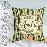Custom Name Dark Bamboo Stalks with Layered Leaves Natural Green Square Filled Cushion Throw Pillow Sofa Bed Home Decor Zip Washable UK Made