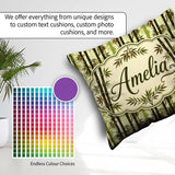 Custom Name Dark Bamboo Stalks with Layered Leaves Natural Green Square Filled Cushion Throw Pillow Sofa Bed Home Decor Zip Washable UK Made