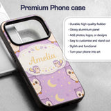 Cute Night Owl Moon Cartoon Animal Printed Design Custom Name Protective Phone Case Mobile Cover Durable Everyday Smartphone Shock Resistant