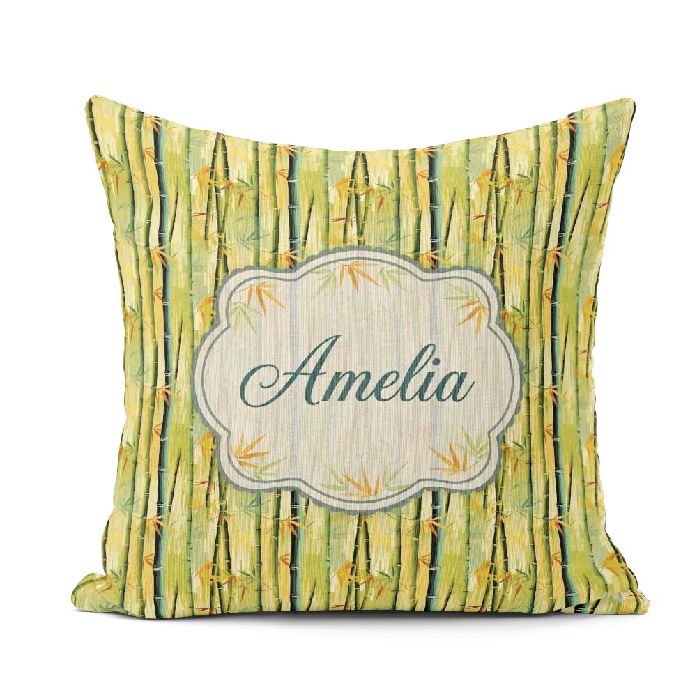 Custom Name Bright Bamboo Stems with Yellow Green Tones Seamless Square Filled Cushion Throw Pillow Sofa Bed Home Decor Zip Washable UK Made