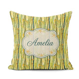 Custom Name Bright Bamboo Stems with Yellow Green Tones Seamless Square Filled Cushion Throw Pillow Sofa Bed Home Decor Zip Washable UK Made