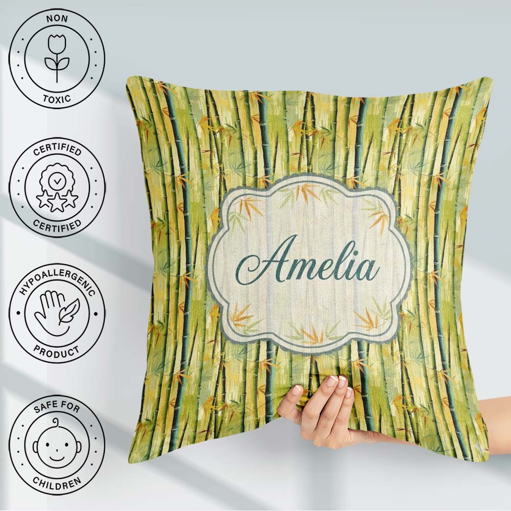 Custom Name Bright Bamboo Stems with Yellow Green Tones Seamless Square Filled Cushion Throw Pillow Sofa Bed Home Decor Zip Washable UK Made