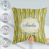 Custom Name Bright Bamboo Stems with Yellow Green Tones Seamless Square Filled Cushion Throw Pillow Sofa Bed Home Decor Zip Washable UK Made
