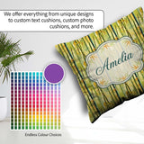 Custom Name Bright Bamboo Stems with Yellow Green Tones Seamless Square Filled Cushion Throw Pillow Sofa Bed Home Decor Zip Washable UK Made