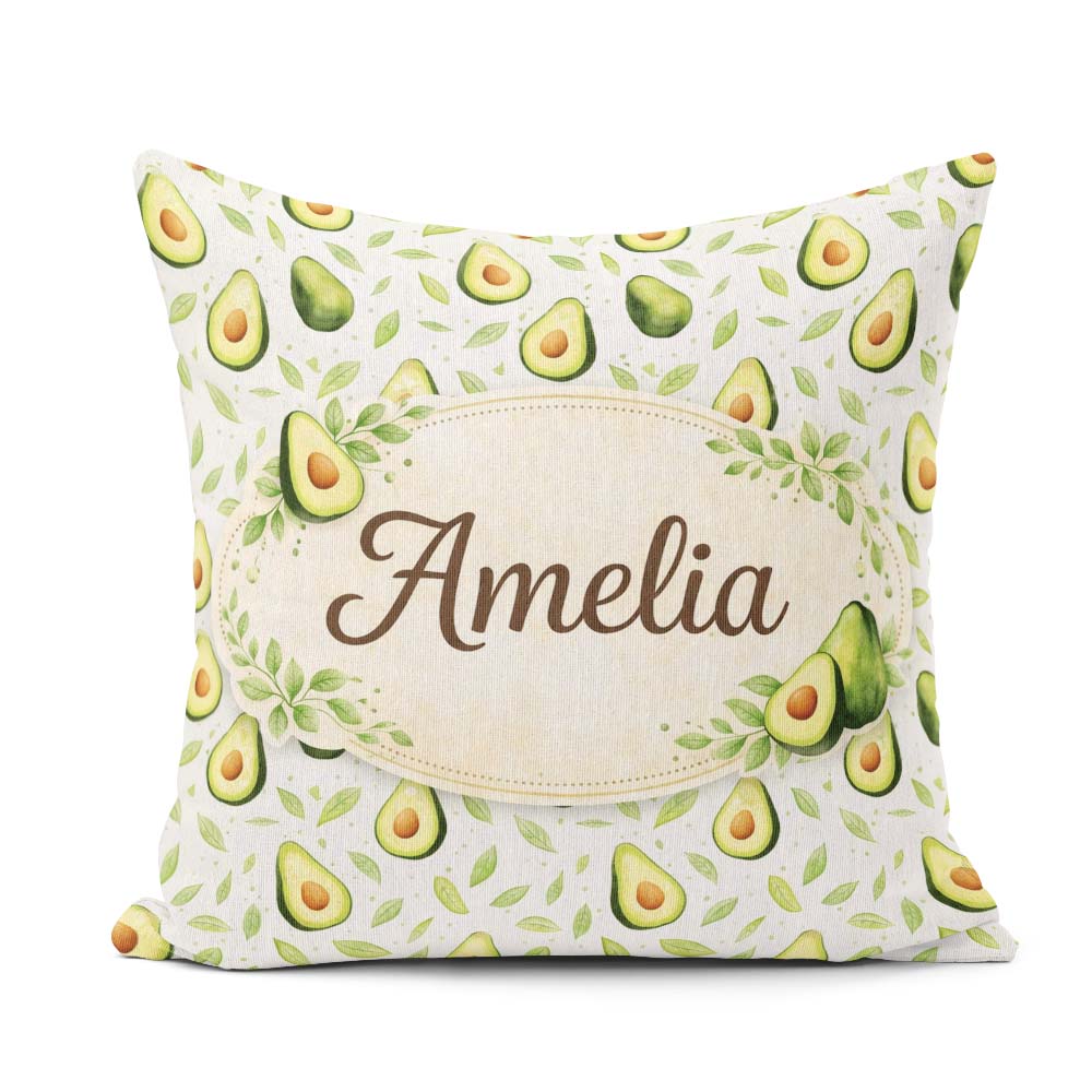 Custom Name Light Botanical Avocado Leaf Pattern Beautiful Cup Square Filled Cushion Throw Pillow Sofa Bed Home Decor Zip Washable UK Made
