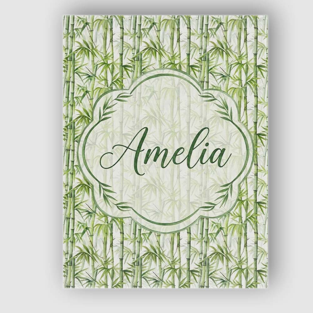 Personalised Name Light Green Bamboo Leaves Custom  Bespoke Interior Contemporary Canvas Wall Art Print Decor Picture Ready to Hang