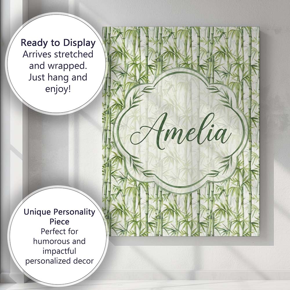 Personalised Name Light Green Bamboo Leaves Custom  Bespoke Interior Contemporary Canvas Wall Art Print Decor Picture Ready to Hang