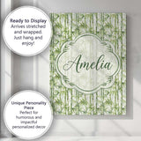 Personalised Name Light Green Bamboo Leaves Custom  Bespoke Interior Contemporary Canvas Wall Art Print Decor Picture Ready to Hang