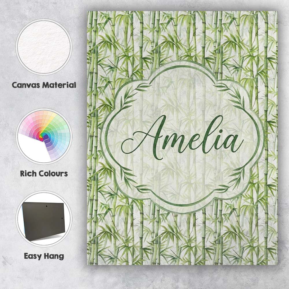 Personalised Name Light Green Bamboo Leaves Custom  Bespoke Interior Contemporary Canvas Wall Art Print Decor Picture Ready to Hang