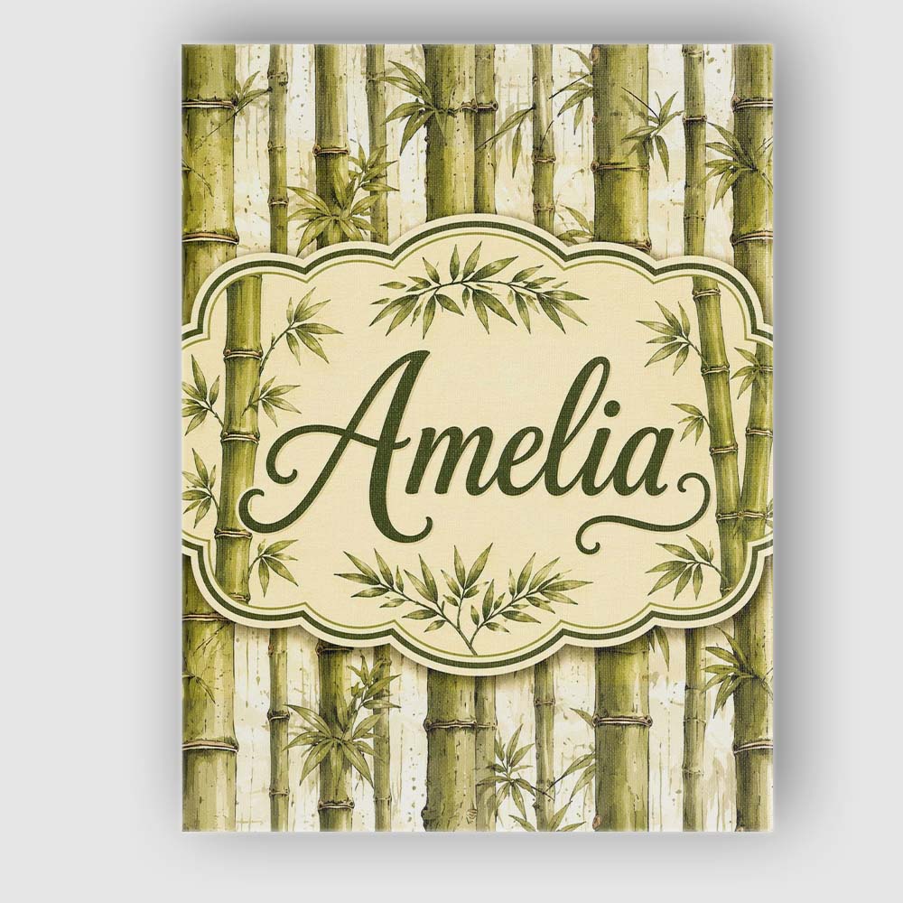Personalised Name Natural Bamboo Stalks Custom  Modern Room Accent Elegant Feature Canvas Wall Art Print Decor Picture Ready to Hang