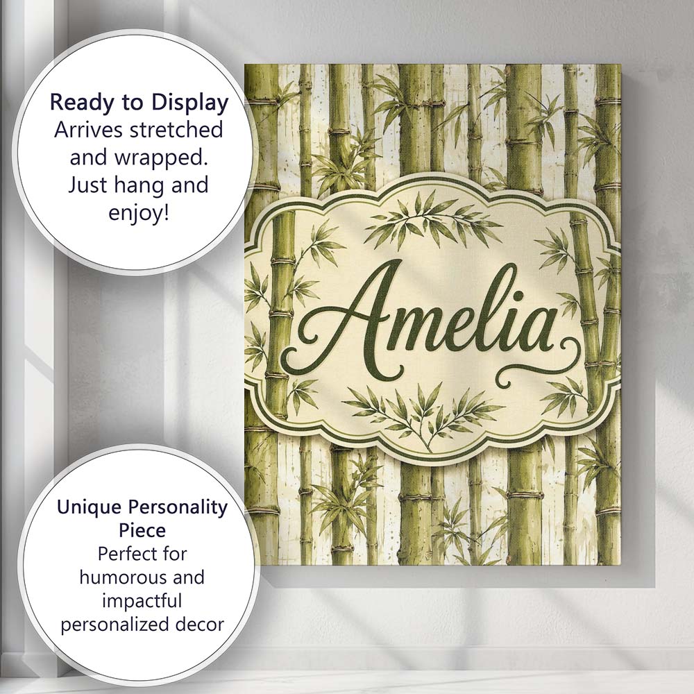 Personalised Name Natural Bamboo Stalks Custom  Modern Room Accent Elegant Feature Canvas Wall Art Print Decor Picture Ready to Hang