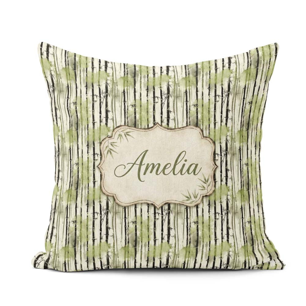 Custom Name Artistic Bamboo Forest with Ink Style Brush Seamless Square Filled Cushion Throw Pillow Sofa Bed Home Decor Zip Washable UK Made