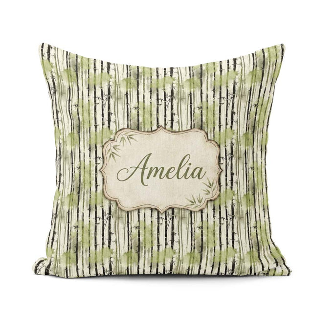 Custom Name Artistic Bamboo Forest with Ink Style Brush Seamless Square Filled Cushion Throw Pillow Sofa Bed Home Decor Zip Washable UK Made
