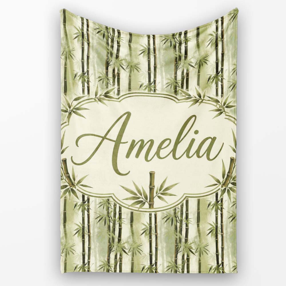 Muted Green Bamboo with Layered Forest Depth Seamless Pattern Lovely  Personalised Custom Name Super Soft Fleece Blanket Bed Sofa Throw