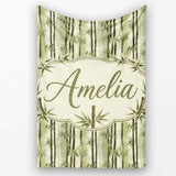 Muted Green Bamboo with Layered Forest Depth Seamless Pattern Lovely  Personalised Custom Name Super Soft Fleece Blanket Bed Sofa Throw