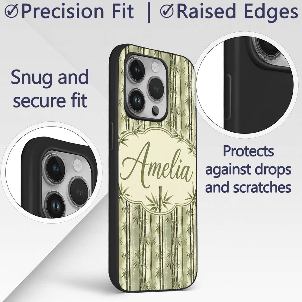 Muted Green Bamboo with Layered Forest Depth Custom Name Protective Phone Case Mobile Cover Durable Everyday Smartphone Shock Resistant