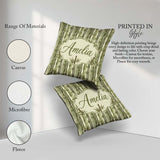 Custom Name Muted Green Bamboo with Layered Forest Depth Pattern Square Filled Cushion Throw Pillow Sofa Bed Home Decor Zip Washable UK Made