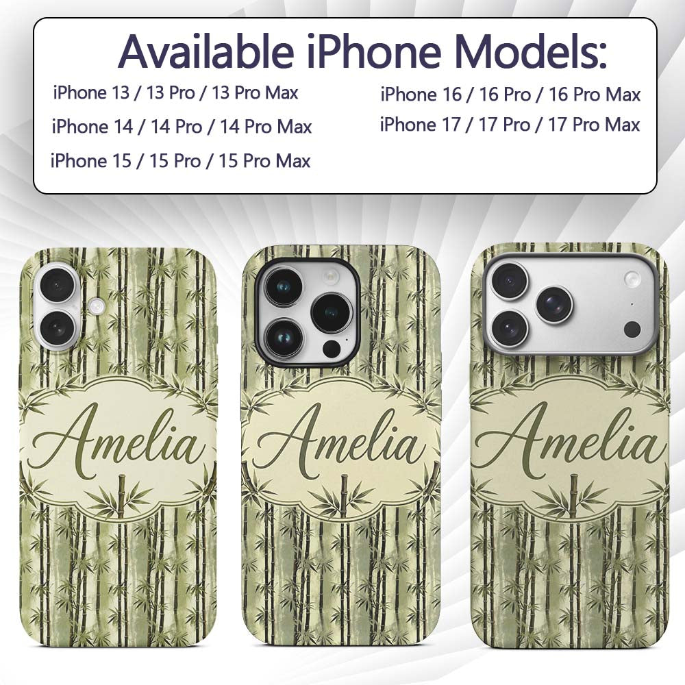 Muted Green Bamboo with Layered Forest Depth Custom Name Protective Phone Case Mobile Cover Durable Everyday Smartphone Shock Resistant