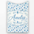 Blue Botanical Leaves Watercolor Floral Seamless Pattern Lovely  Personalised Custom Name Super Soft Fleece Blanket Bed Sofa Throw