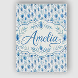 Personalised Name Blue Botanical Leaves Custom  Modern Room Accent Elegant Feature Canvas Wall Art Print Decor Picture Ready to Hang