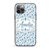 Blue Botanical Leaves Watercolor Floral Seamless Custom Name Protective Phone Case Mobile Cover Durable Everyday Smartphone Shock Resistant