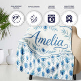 Blue Botanical Leaves Watercolor Floral Seamless Pattern Lovely  Personalised Custom Name Super Soft Fleece Blanket Bed Sofa Throw