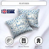 Custom Name Blue Botanical Leaves Floral Seamless Pattern Lovely Square Filled Cushion Throw Pillow Sofa Bed Home Decor Zip Washable UK Made