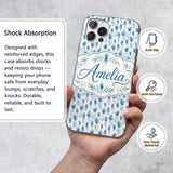 Blue Botanical Leaves Watercolor Floral Seamless Custom Name Protective Phone Case Mobile Cover Durable Everyday Smartphone Shock Resistant
