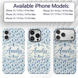 Blue Botanical Leaves Watercolor Floral Seamless Custom Name Protective Phone Case Mobile Cover Durable Everyday Smartphone Shock Resistant