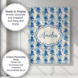 Personalised Name Blue Tropical Leaf Custom Premium Decorative Design Modern Room Accent Canvas Wall Art Print Decor Picture Ready to Hang