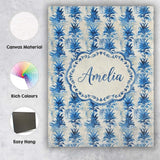Personalised Name Blue Tropical Leaf Custom Premium Decorative Design Modern Room Accent Canvas Wall Art Print Decor Picture Ready to Hang